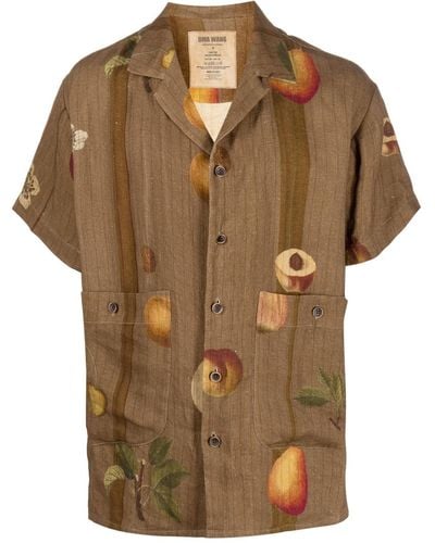 Uma Wang Nature-print Short-sleeve Shirt - Brown