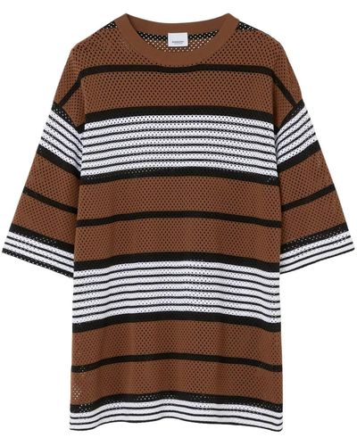 Burberry Stripe Print Oversized T-shirt - Brown