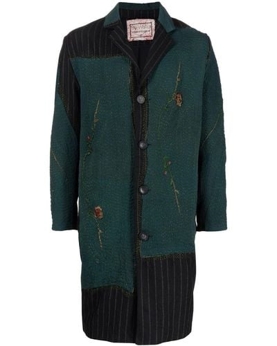 By Walid Gil Floral-embroidered Pinstripe Coat - Green