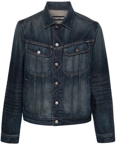 Tom Ford Contrast-Stitching Denim Jacket - Blue