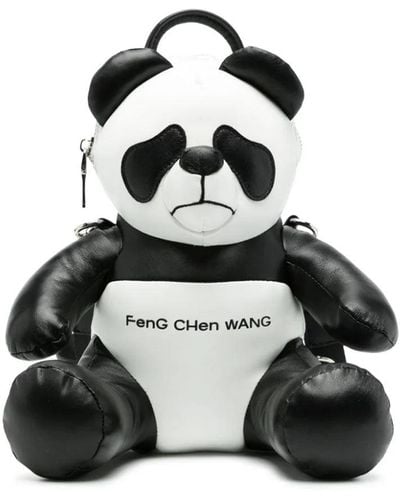 Feng Chen Wang Panda Sheepskin Backpack - Black