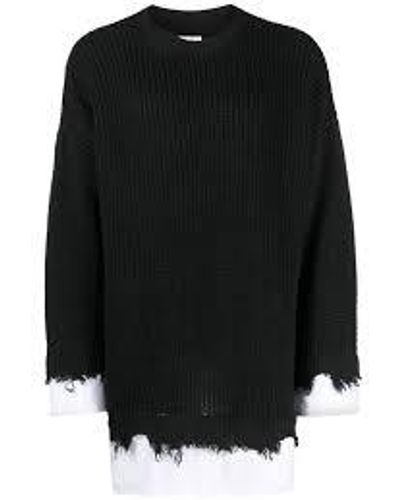 MM6 by Maison Martin Margiela Layered Waffle-Knit Sweater - Black