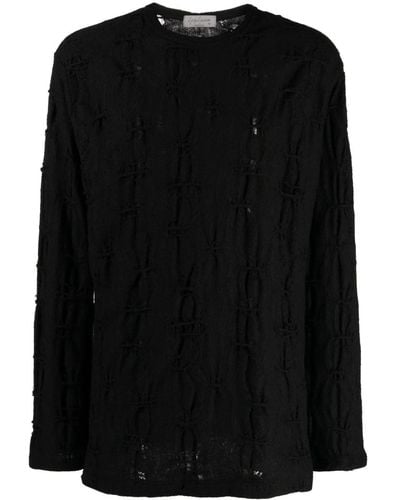 Yohji Yamamoto Perforated-detailing Cotton Sweater - Black