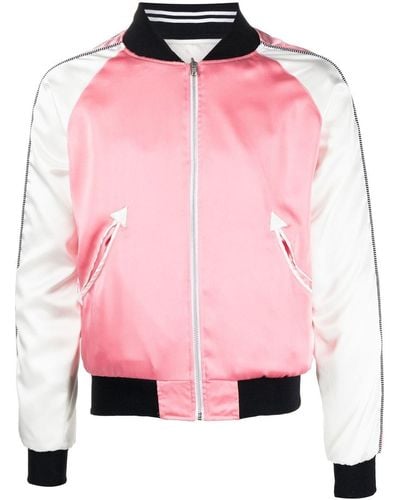 Youths in Balaclava Embroidered Panelled Bomber Jacket - Pink