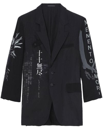 Yohji Yamamoto Graphic-print Button-up Silk Blazer - Black