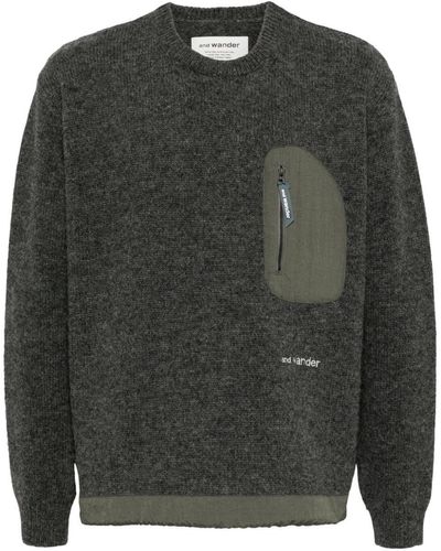 and wander Zip-pocket Wool Sweater - Gray
