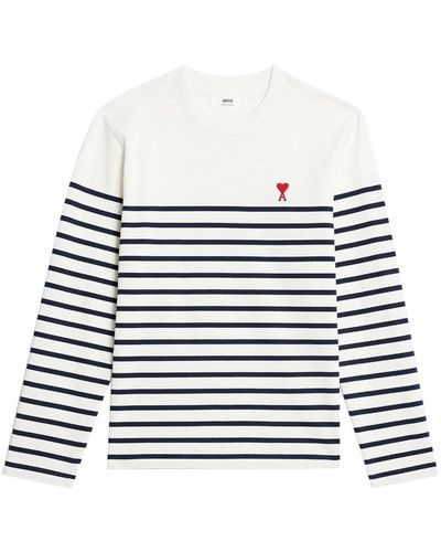 Ami Paris Ami De Coeur Breton-Stripe T-Shirt - White