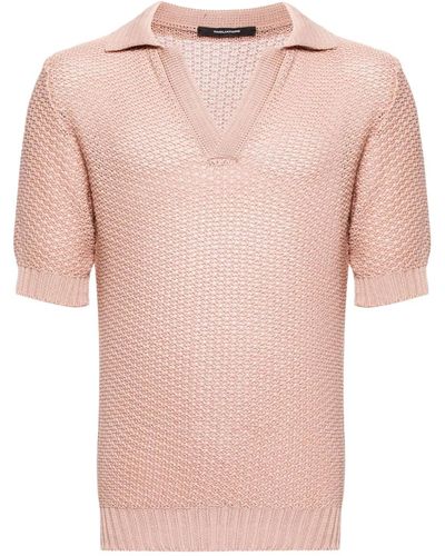 Tagliatore Asher Crochet-Knit Polo Shirt - Pink
