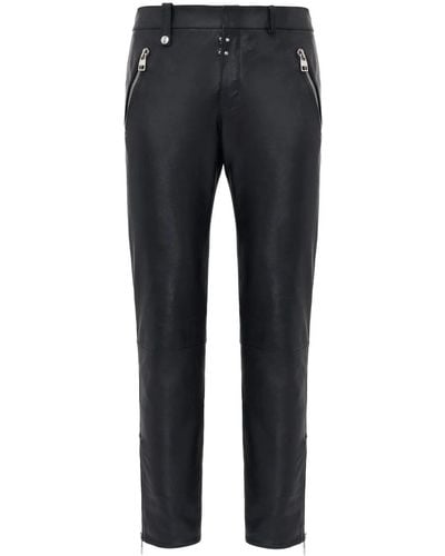 Alexander McQueen Leather Cropped Slim-fit Pants - Blue