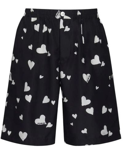 Marni Heart-print Silk Bermuda Shorts - Black