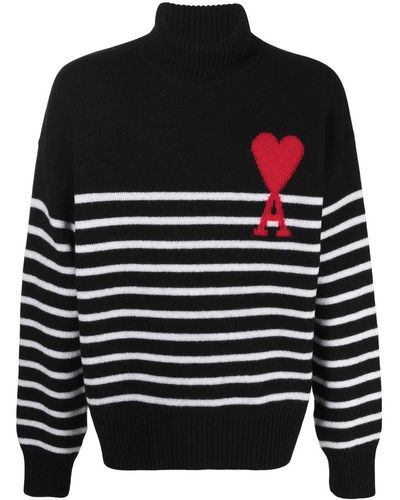 Ami Paris Ami De Coeur Striped Sweater - Black