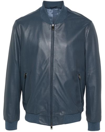 Brioni Perforated Leather Bomber Jacket - Blue