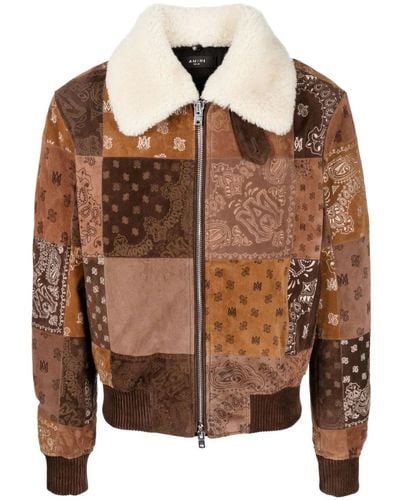 Amiri Bandana-print Patchwork Leather Jacket - Brown