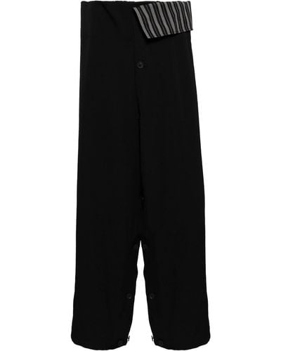 Yohji Yamamoto Folded-waist Wide-leg Wool Trousers - Black