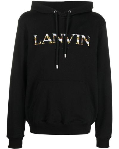 Lanvin Embroidered-logo Pouch-pocket Hoodie Black/multicolour