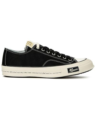 Visvim Logo-Patch Leather Low-Top Trainers - Black