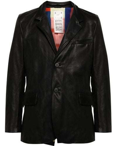 Guidi Single-Breasted Leather Blazer - Black