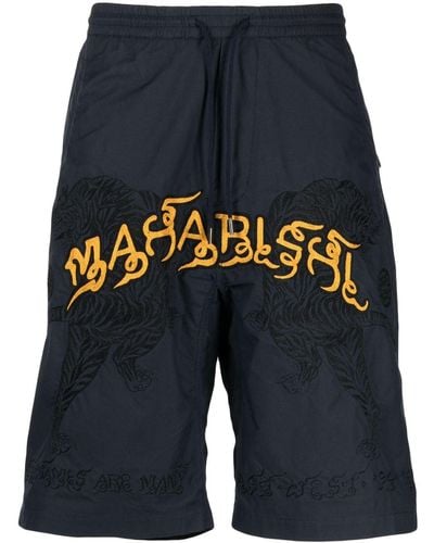 Maharishi Logo-embroidery Drawstring Track Shorts - Blue