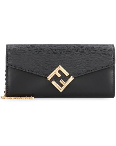 Fendi Graphy Leather Wallet On Chain in Black