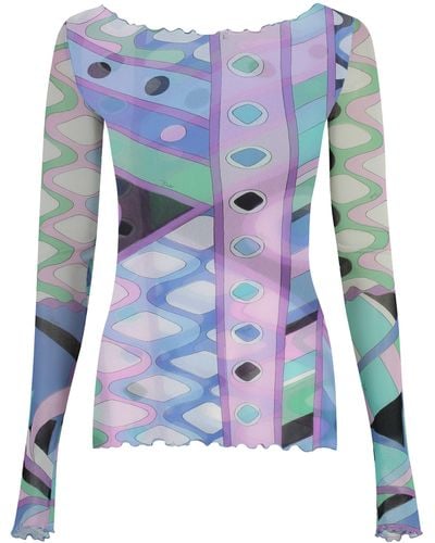 Emilio Pucci Printed Long-Sleeve Top - Blue