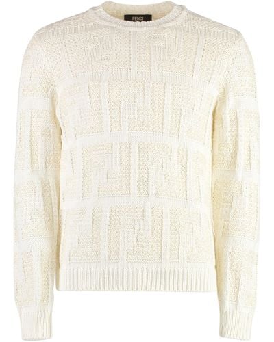 Fendi Cotton Blend Crew-Neck Sweater - Natural