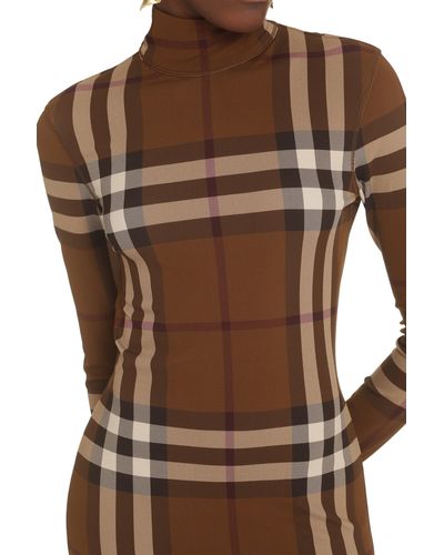 Burberry Mini abito in jersey motivo check - Marrone