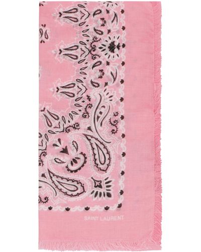 Saint Laurent Paisley Printed Frayed Edge Scarf - Pink