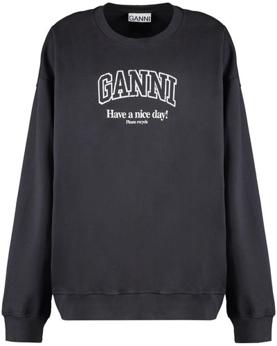 Ganni Cotton Crew-neck Sweatshirt - Black