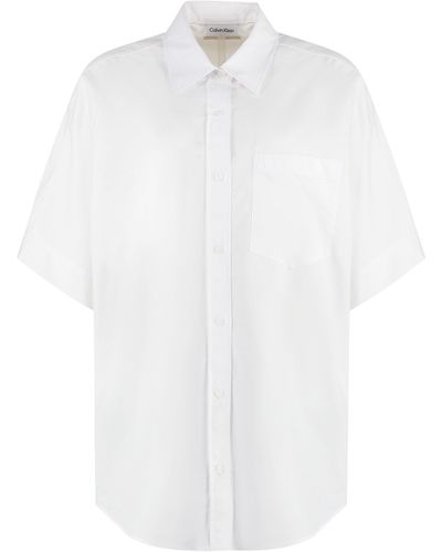 Calvin Klein Camicia a maniche corte in misto cotone - Bianco