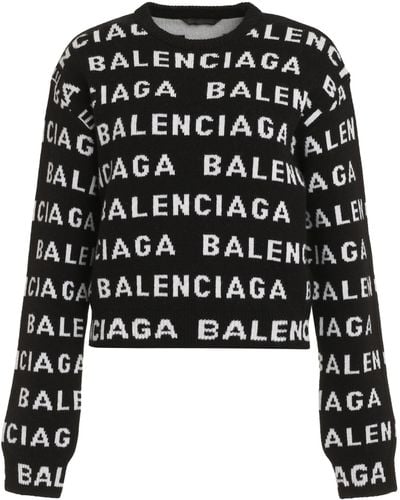 Balenciaga Maglione girocollo con logo - Nero