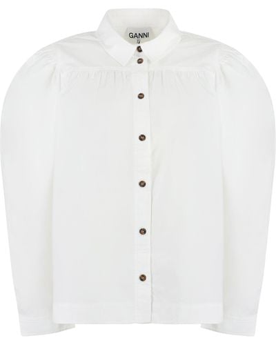 Ganni Camicia a maniche lunghe in cotone - Bianco