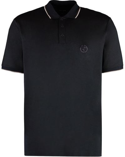 Giorgio Armani Short Sleeve Cotton Blend Polo Shirt - Black