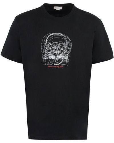 Alexander McQueen T-shirt in cotone con stampa - Nero