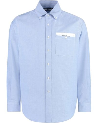 Palm Angels Button-down Collar Cotton Shirt - Blue