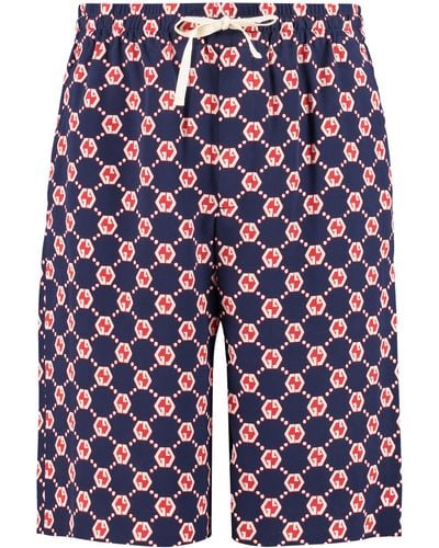 Gucci Graphic-print Relaxed-fit Silk Shorts - Blue