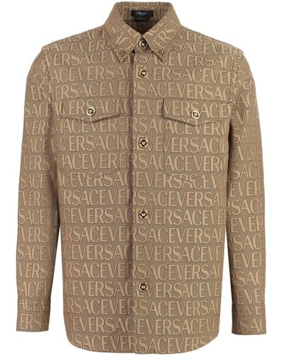 Versace Overshirt in tessuto jacquard con logo - Neutro