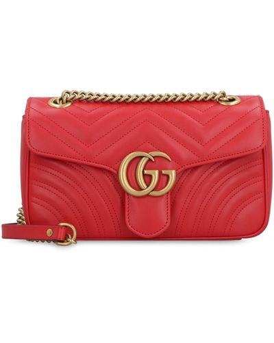 Gucci GG Marmont Leather Shoulder Bag - Red