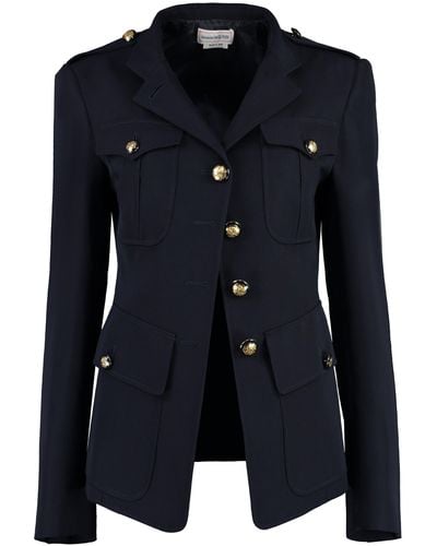 Alexander McQueen Wool Blazer Jacket - Blue