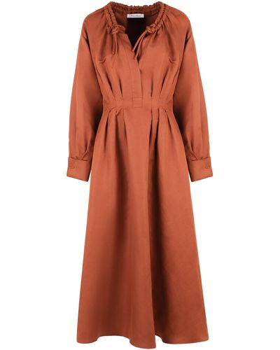 Max Mara Drina Linen And Silk Dress - Orange