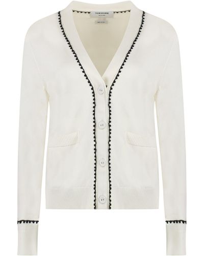Thom Browne Cardigan In Silk And Cotton - White