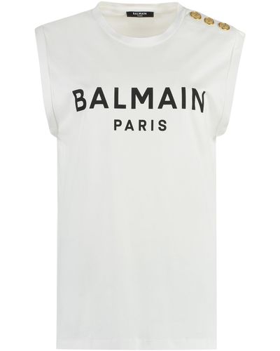 Balmain T-shirt Cotton Tank Top - Gray