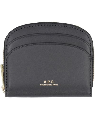 A.P.C. Demi Lune Mini Leather Wallet - Grey
