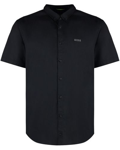 BOSS Short Sleeve Stretch Cotton Shirt - Black