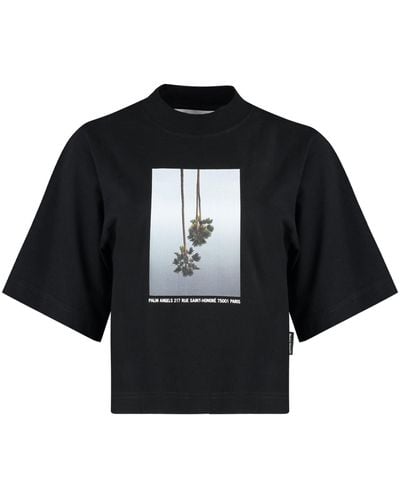 Palm Angels Brand-print Cropped Cotton-jersey T-shirt - Black