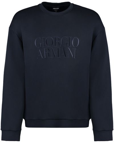 Giorgio Armani Embroidered Logo Crew-neck Sweatshirt - Blue