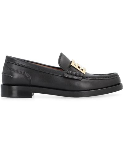 Fendi Ff Buckle Leather Loafers - Black