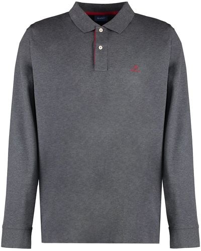 GANT Long Sleeve Cotton Polo Shirt - Grey