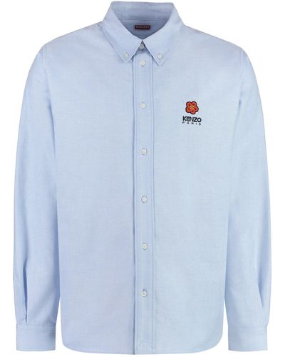 KENZO Button-Down Collar Cotton Shirt - Blue
