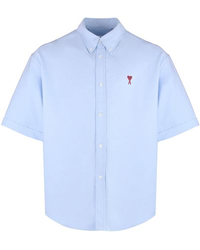 Ami Paris Short Sleeve Cotton Shirt - Blue