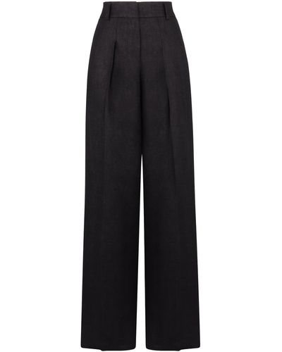 Agnona Linen Wide Leg Pants - Black